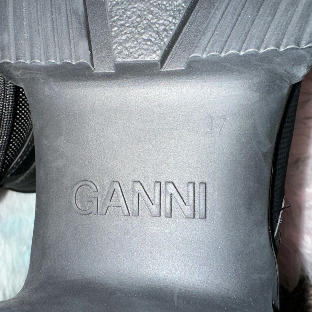 New GANNI Black Recycled Mixed Lace-Up Boots Size 37 - Picture 9 of 9
